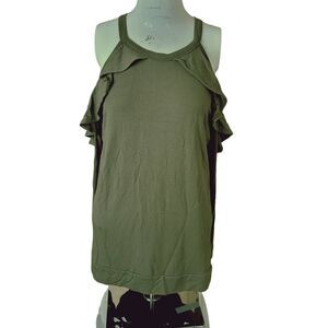 Skies are blue size S womens top sleeveless ruffle tiered tunic slit round neck